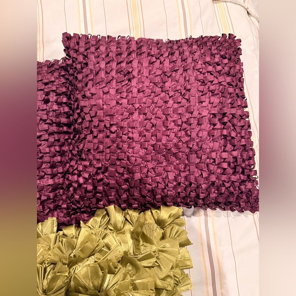 Boho Throw Pillow Bundle - Green Fringe & Textured Purple (Set of 3) - Picture 3 of 9